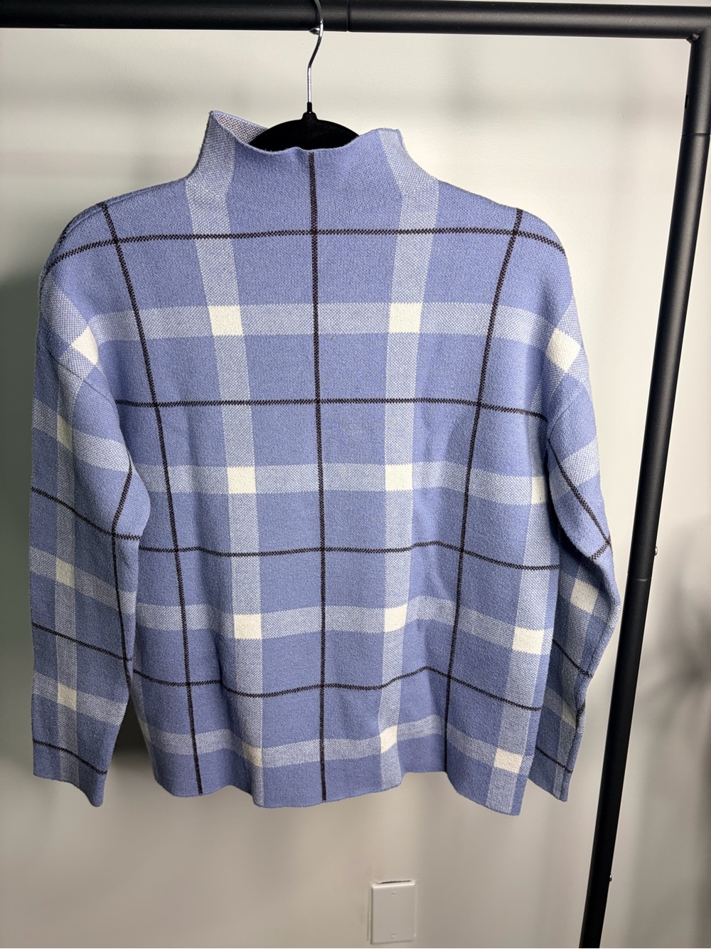 Light Blue Plaid Mock Neck Sweater